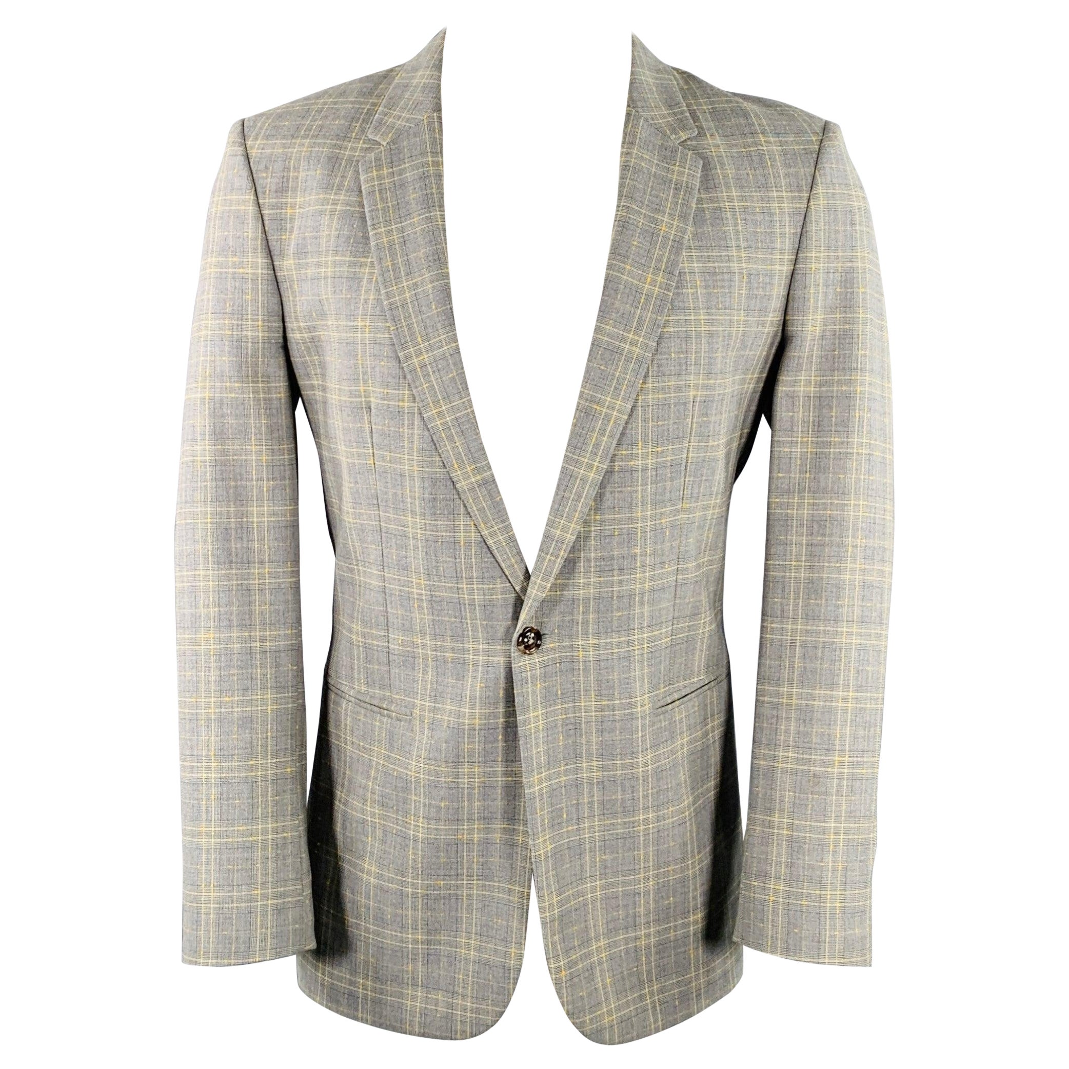 MAISON MARTIN MARGIELA - Manteau de sport à carreaux gris et jaunes, taille 38 en vente
