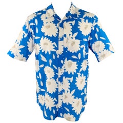 JACQUEMUS Talla 38 Azul Blanco Floral Viscosa Un bolsillo Camisa Manga Corta