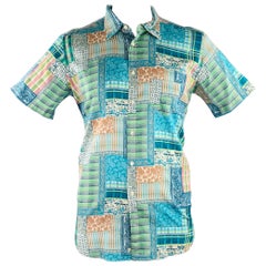 ETRO Size XL Blue Green Patchwork Paisley Cotton One Pocket Short Sleeve Shirt (Chemise à manches courtes à une poche)