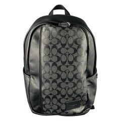COACH Black Grey Monogram Leather Backpack Bag