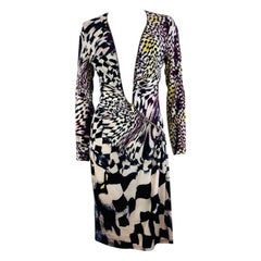 Vintage H/W 2003 Y2K Roberto Cavalli Geometrisches Midikleid mit Reißverschluss und Midikleid