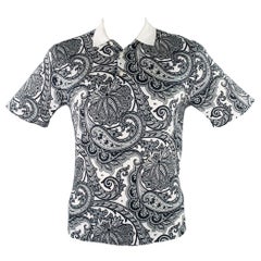 Brioni Size XL Black White Paisley Cotton Blend Buttoned Polo