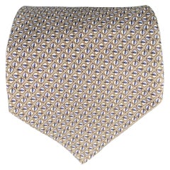 SALVATORE FERRAGAMO Grey Blue Leaves Silk Tie