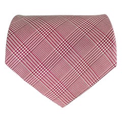 SAKS FIFTH AVENUE Pink White Glenplaid Silk Tie