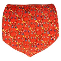 SALVATORE FERRAGAMO Musical Horns Red Yellow Print Silk Tie