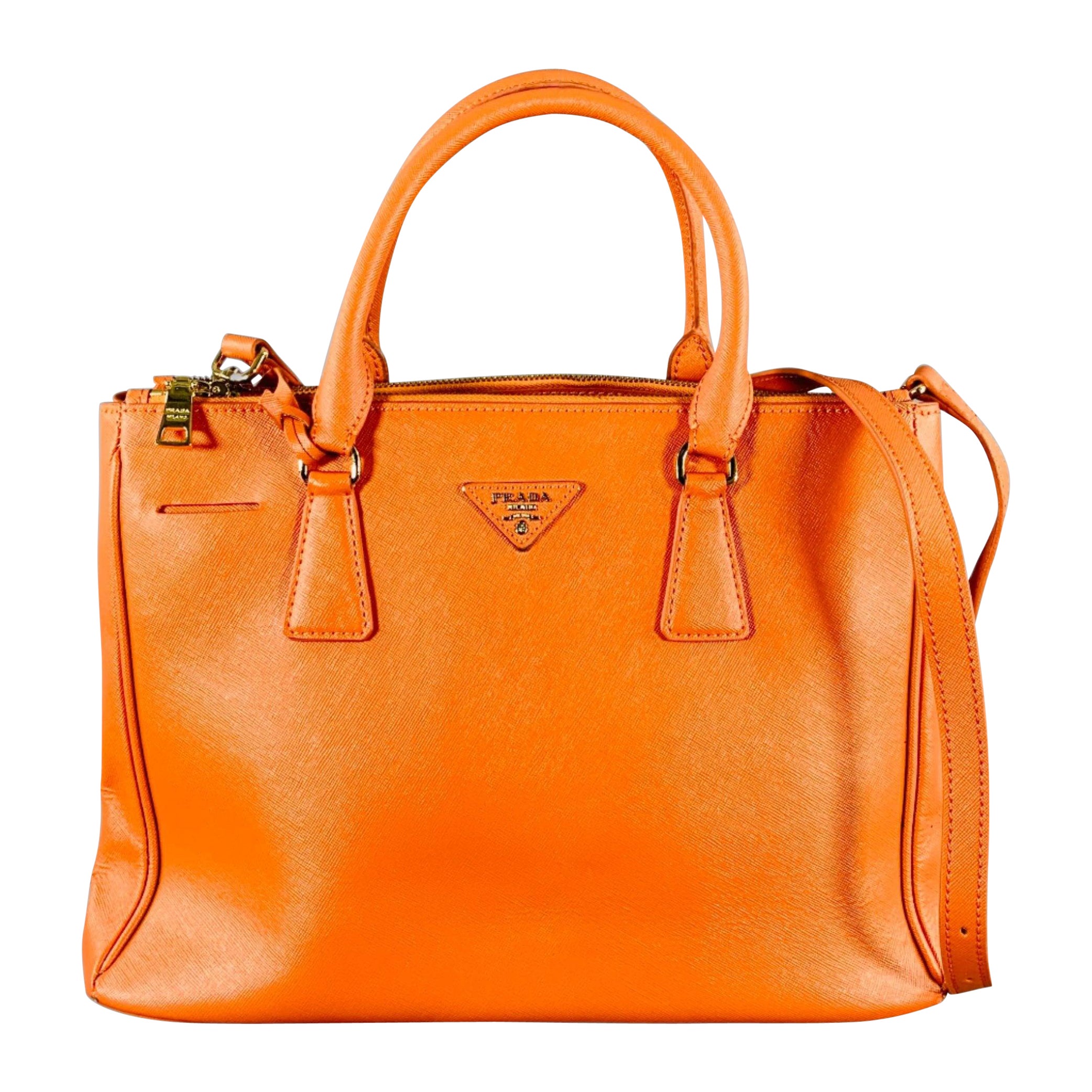 PRADA Galleria Orange Saffiano Leather Top Handles Handbag