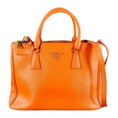 PRADA Galleria Orange Saffiano Leather Top Handles Handbag