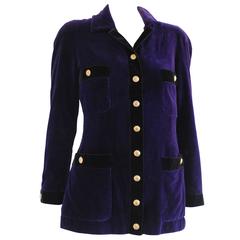 1980s Chanel Boutique Purple Black Velvet Jacket