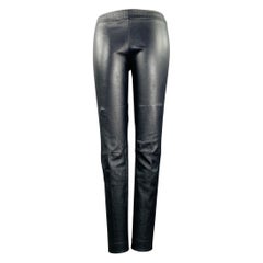 THE ROW Size XL Navy Lambskin Leather Elastic Waistband Dress Pants