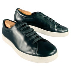 PRADA Size 7.5 Green White Leather Low Top Sneakers