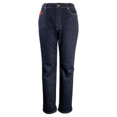 AGNONA Size 12 Navy Cotton Blend Contrast Stitch 5 Pocket Jeans