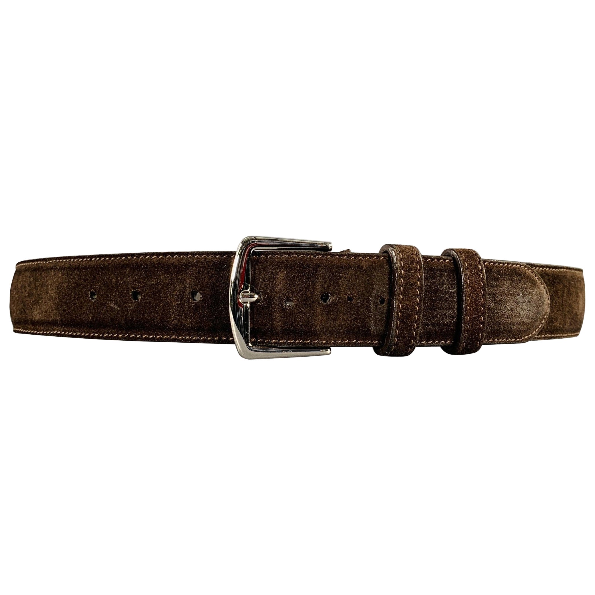 LORO PIANA Taille 38 Ceinture en daim brun foncé argenté en vente