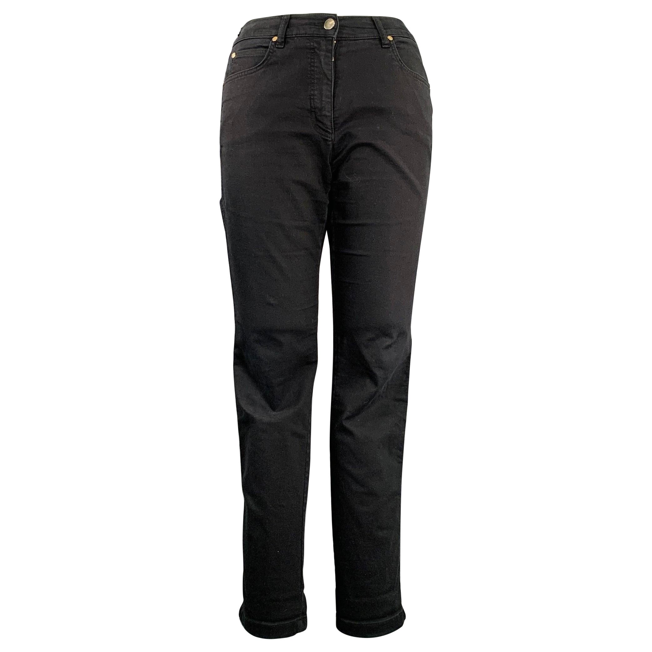 ESCADA Size 12 Black Cotton Blend 5 Pocket Jeans For Sale