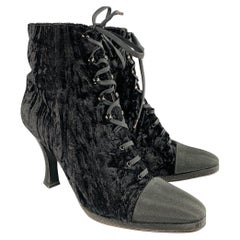 ANNE KLEIN Taille 8 Velours noir Cap Toe Lace-Up Boots