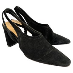THE ROW Size 7.5 Black Suede Slingback Pumps