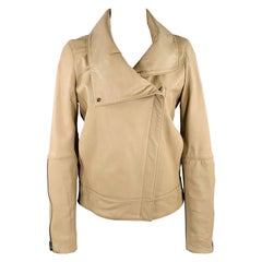 HELMUT LANG Veste de moto en cuir d'agneau beige taille S