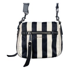 MARC JACOBS Trooper Nomad Black Cream Stripe Nylon Leather Cross Body Handbag