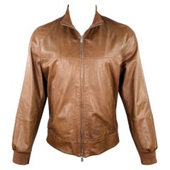 BRUNELLO CUCINELLI Größe M Brown Leather Zip Up Jacket