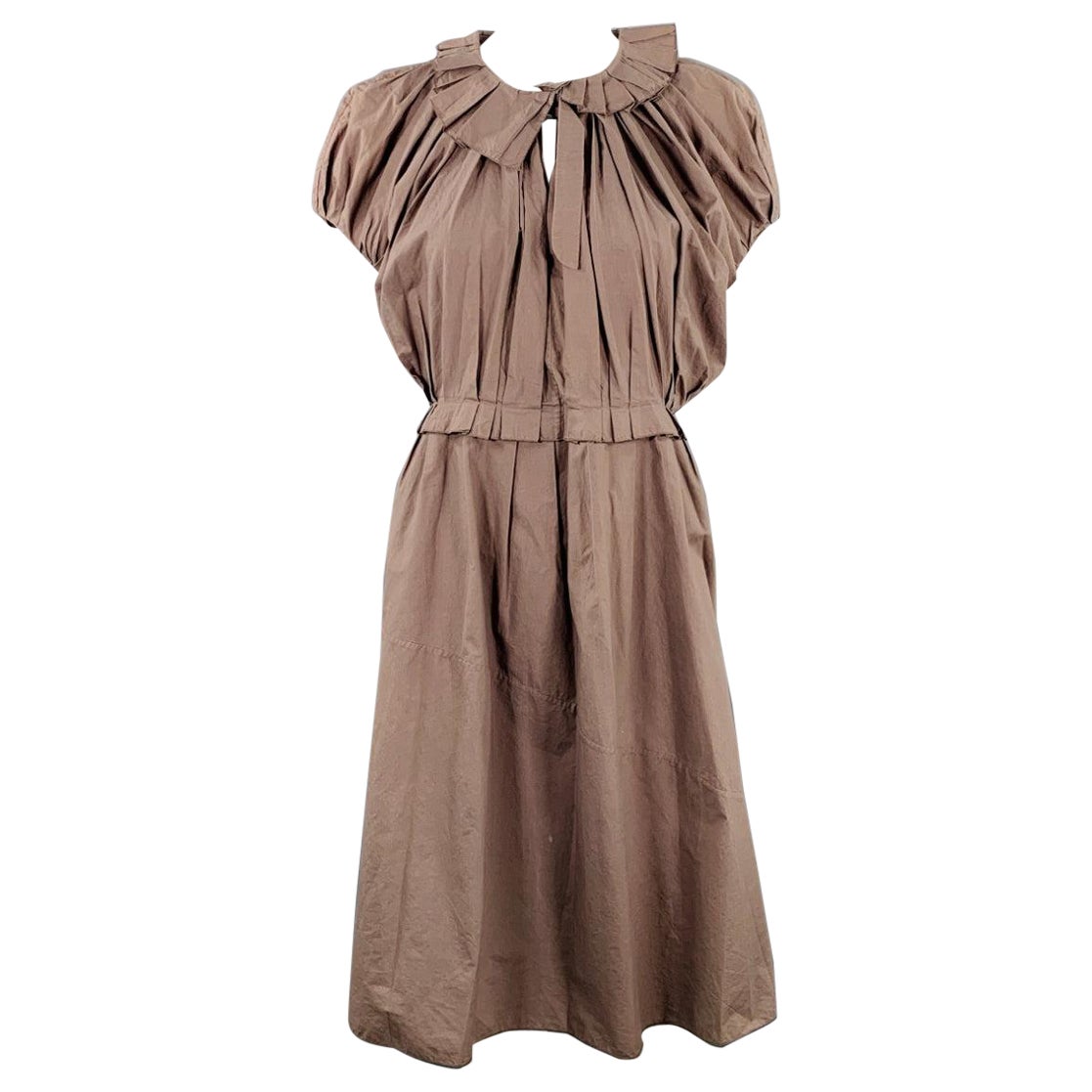 MARNI Size S Khaki Cotton Pleated Knee Length Dress For Sale