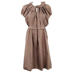 MARNI Size S Khaki Cotton Pleated Knee Length Dress