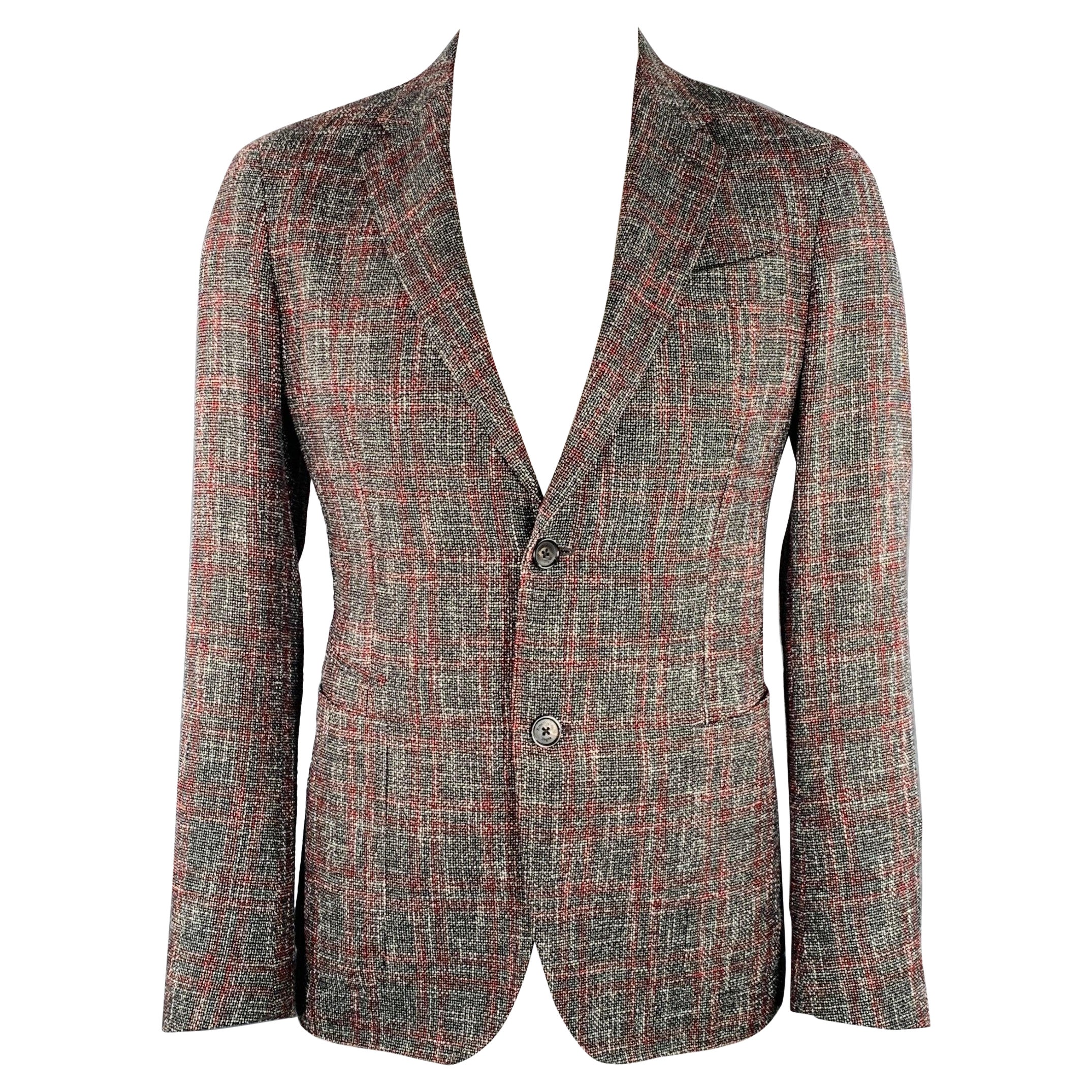 ERMENEGILDO ZEGNA Size 44 Grey Burgundy White Tweed Sport Coat For Sale