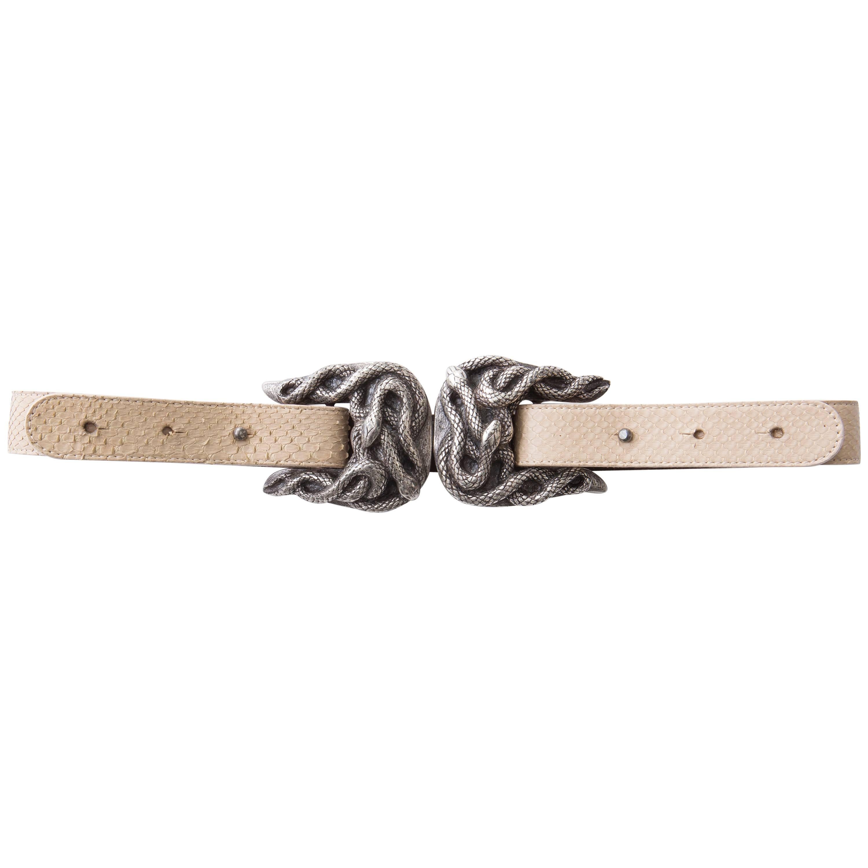 Roberto Cavalli Python Belt With Adjustable Snake Buckle For Sale