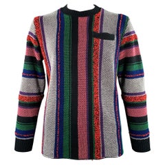 SACAI Size L Black Multi Color Stripe Cotton Blend One Pocket Sweater