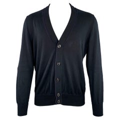 MAISON MARTIN MARGIELA Talla M Cárdigan negro de algodón con cuello de chal y cuello en V