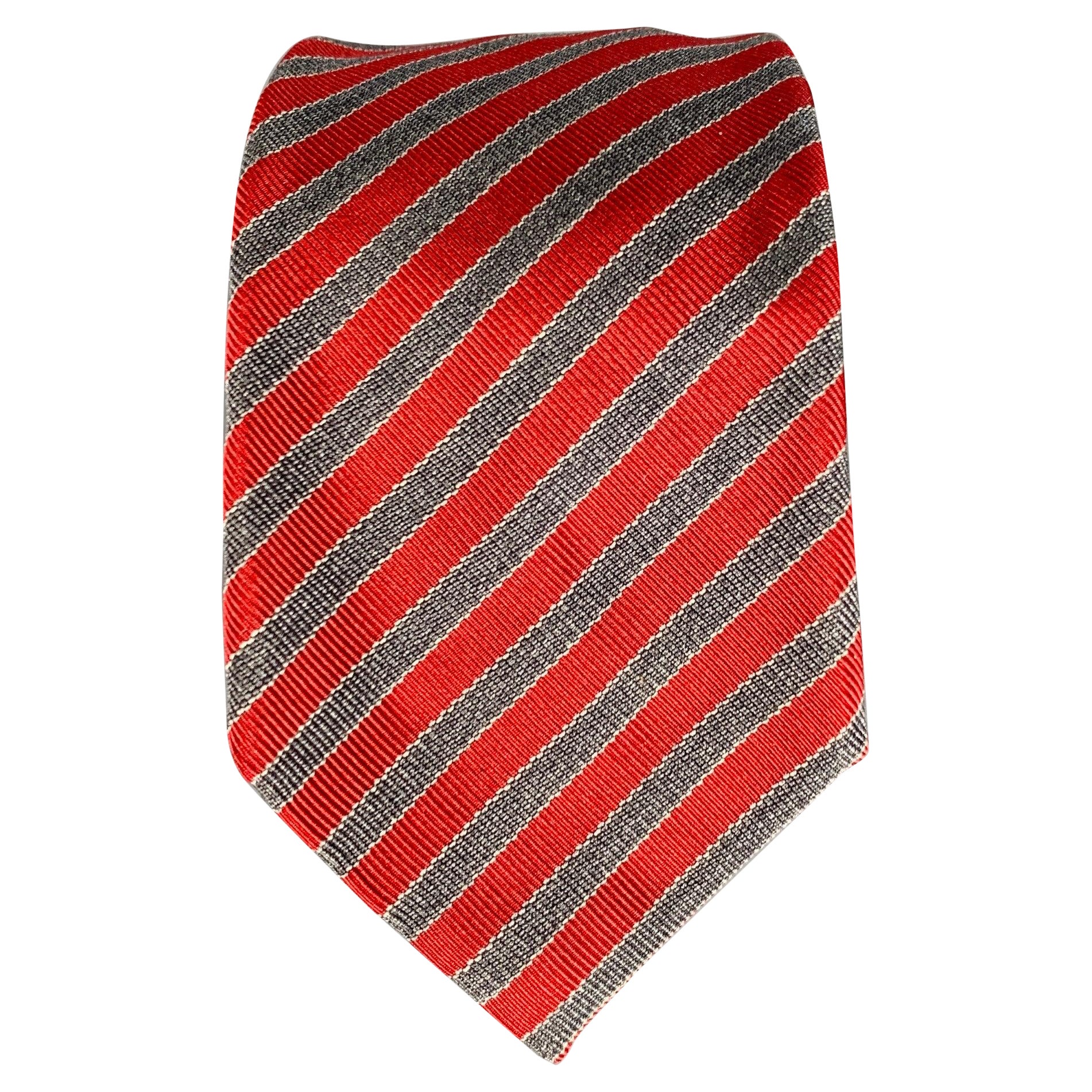 DIOR HOMME Burgundy Grey Diagonal Stripe Silk Cotton Tie