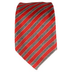 DIOR HOMME Corbata de seda y algodón con rayas diagonales gris burdeos