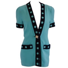 Gai Mattiolo Couture Tiffany Green Blu Beads Jacket