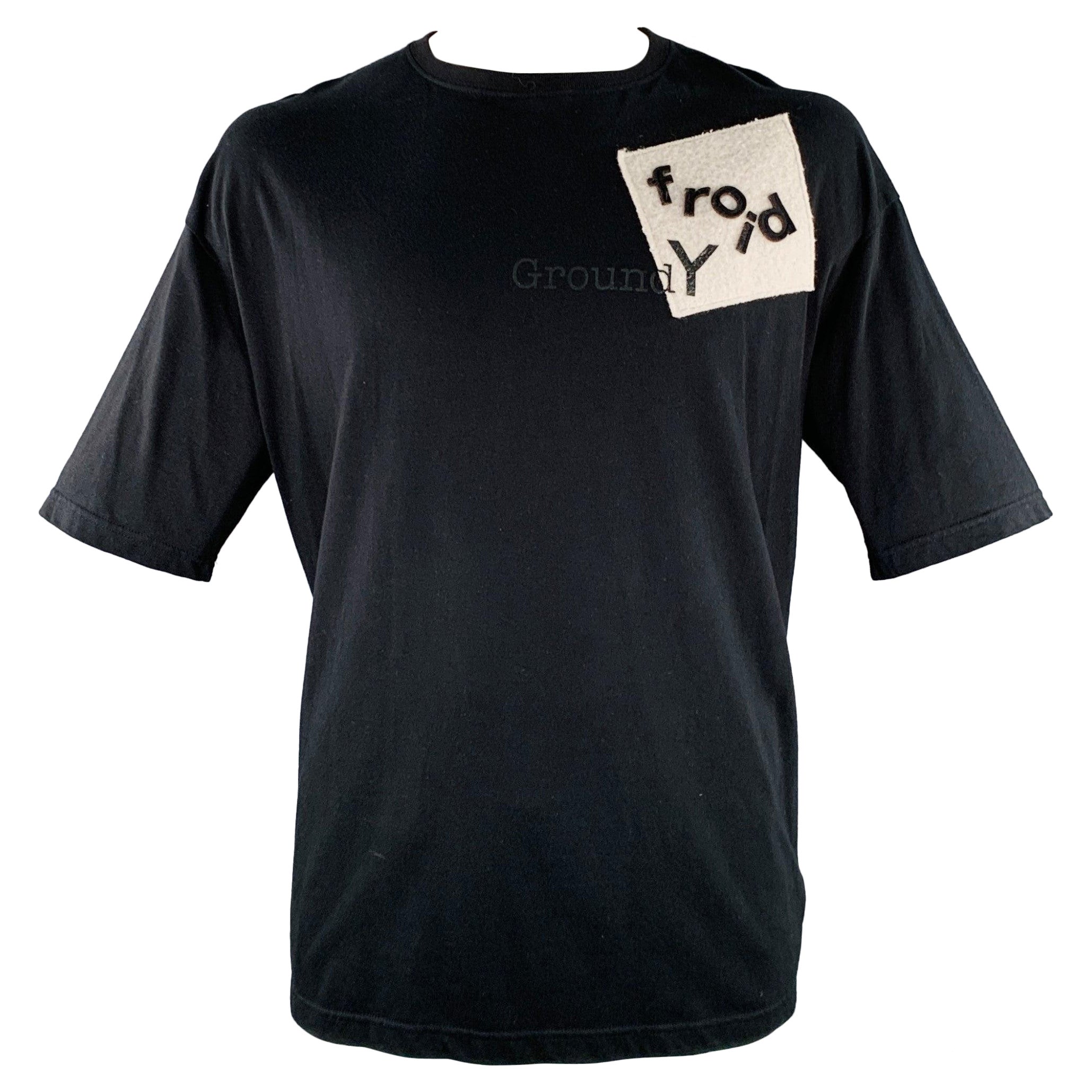 YOHJI YAMAMOTO Talla XL Camiseta cuello redondo algodón negro estampado logotipo en venta