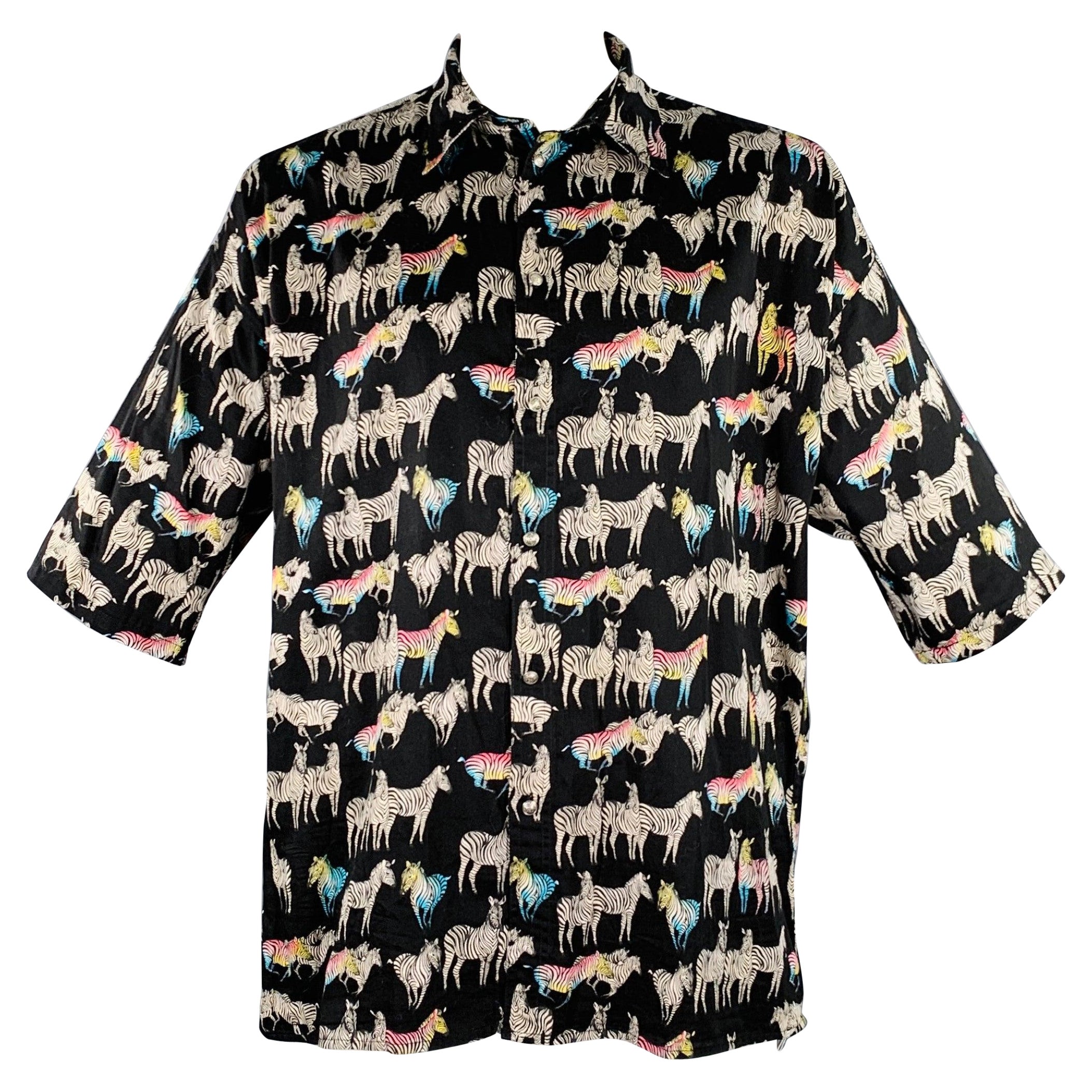Versace Jeans Couture Taglia L Nero Multi Colore Zebra Camicia a maniche corte oversize