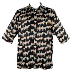 VERSACE JEANS COUTURE Size L Black Multi Color Zebra Oversized Short Sleeve Shirt