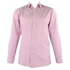 HUGO BOSS Size L Purple White Stripe Cotton Long Sleeve Shirt