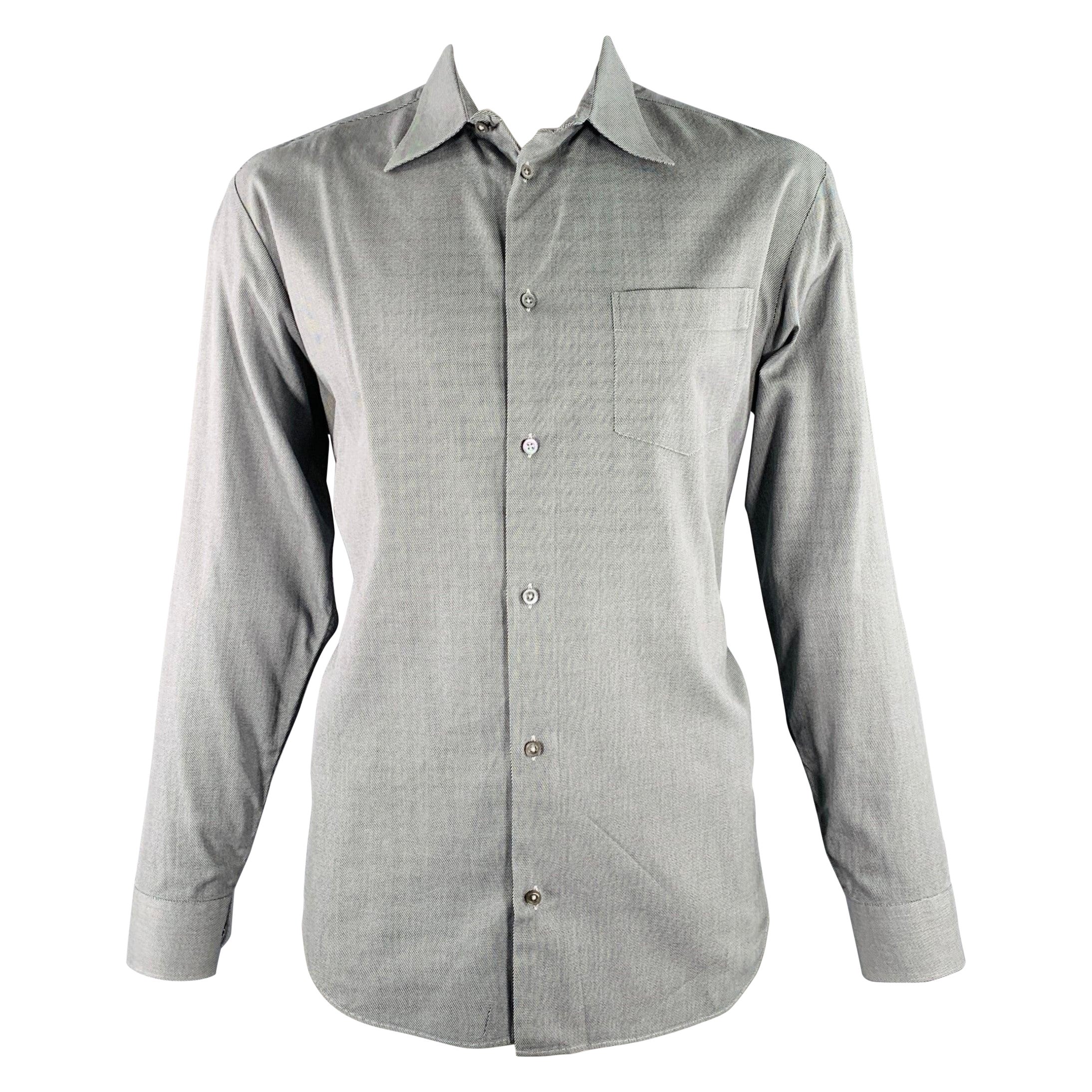 ARMANI COLLEZIONI Size XL Black White Cotton Zig Zag Long Sleeve Shirt For Sale