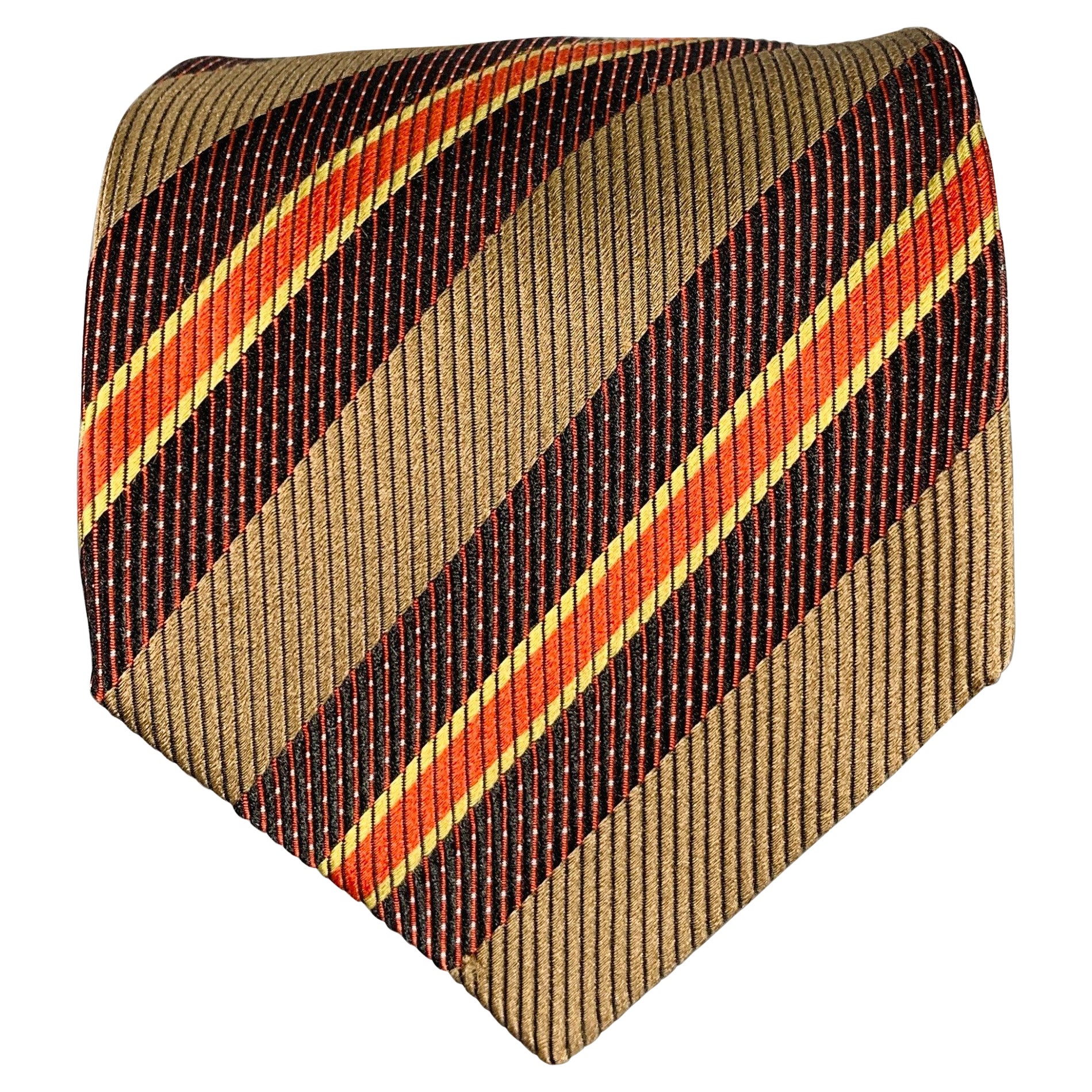 LUCIANO BARBERA Brown Red Diagonal Stripe Silk Tie For Sale