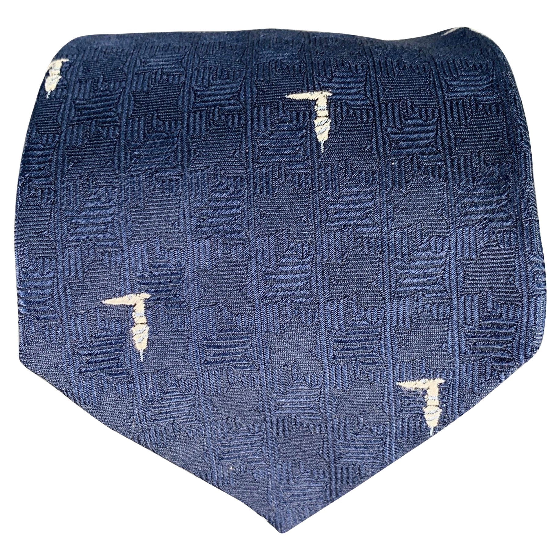 TRUSSARDI - Cravate en soie avec logo texturé, marine et blanc
