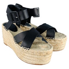 Celine Taglia 7 Sandali Espadrille in Pelle Nera Nature