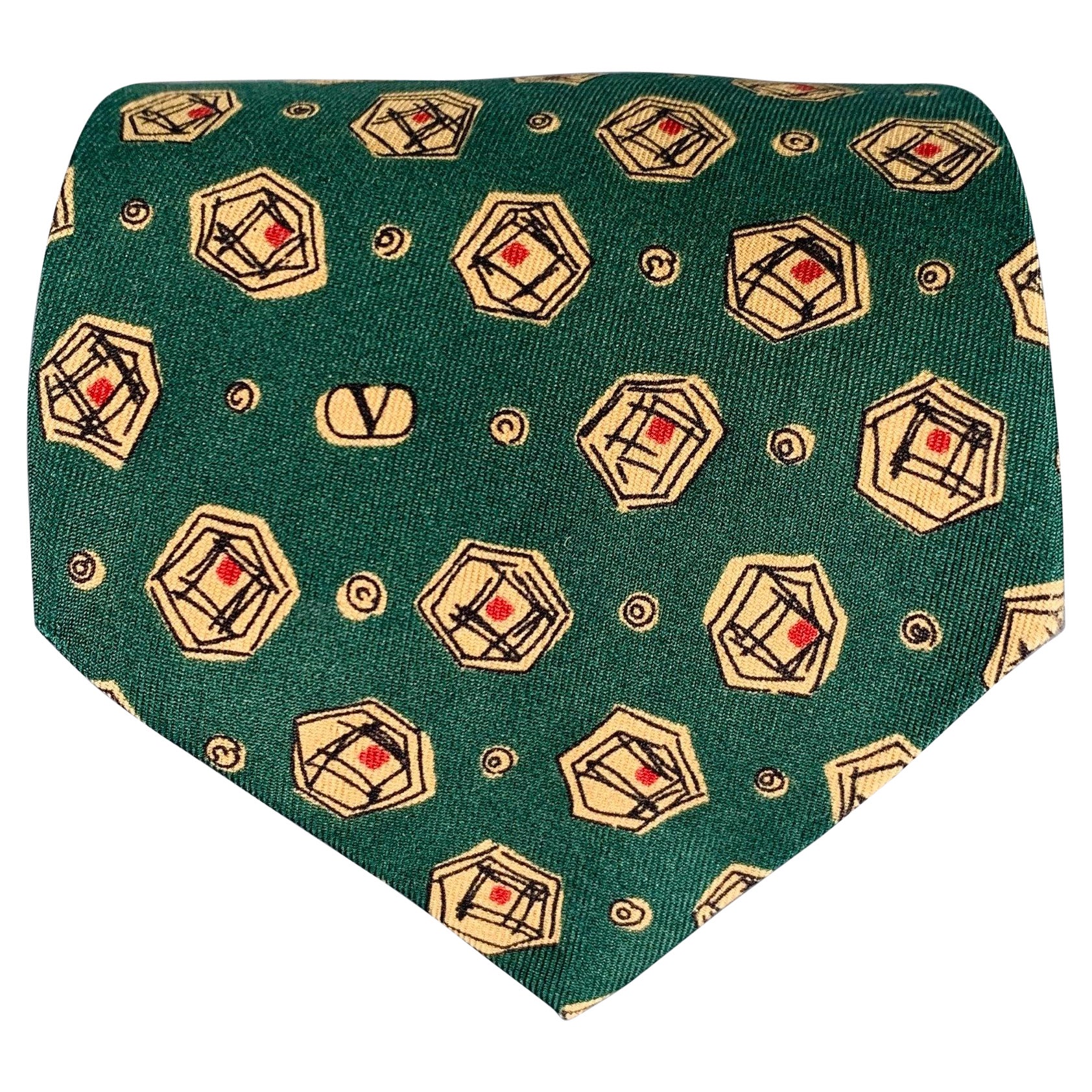 VALENTINO Green Beige Dots Silk Tie