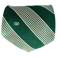VALENTINO Green White Houndstooth Silk Tie