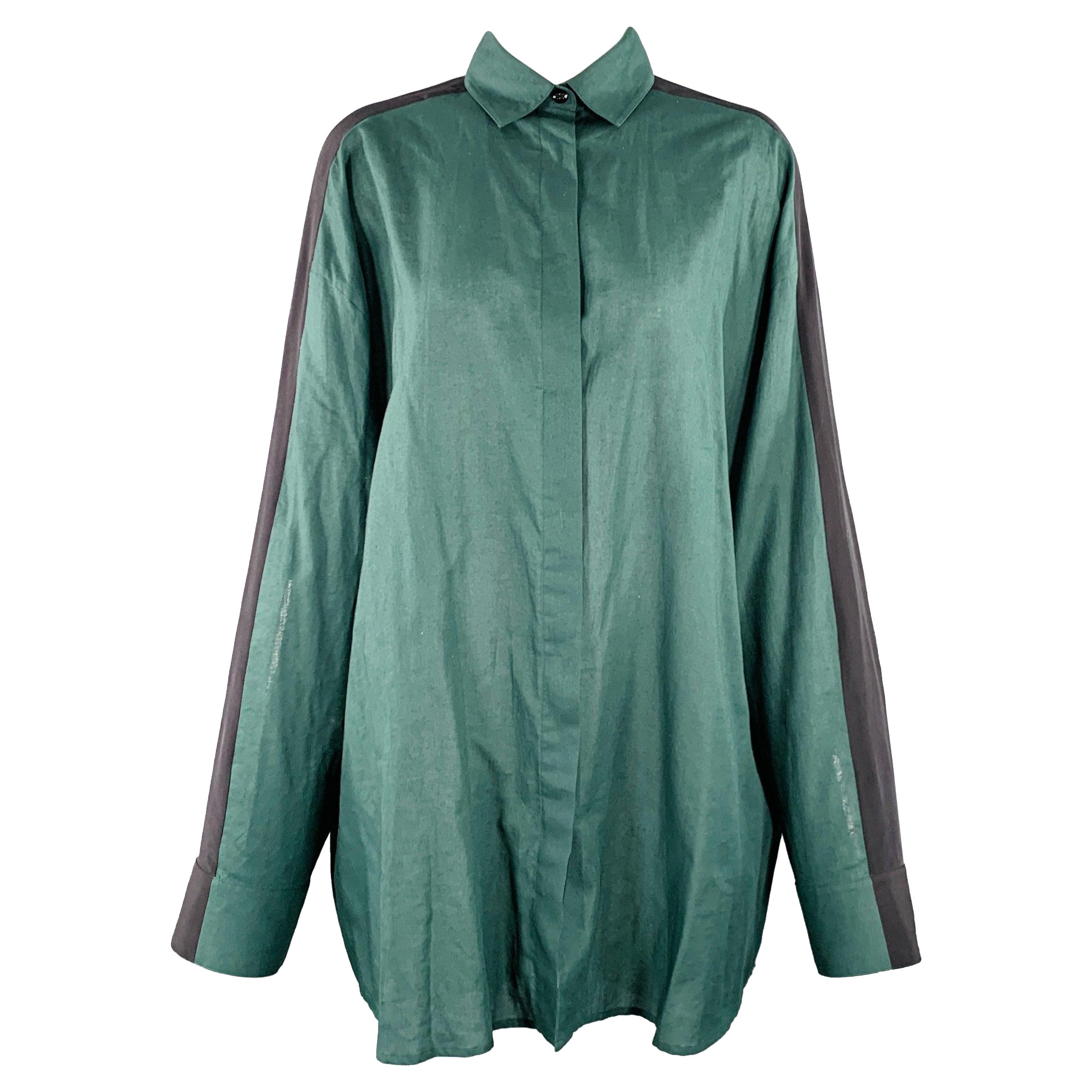 HAIDER ACKERMANN Size 4 Green Black Cotton Oversized Shirt For Sale