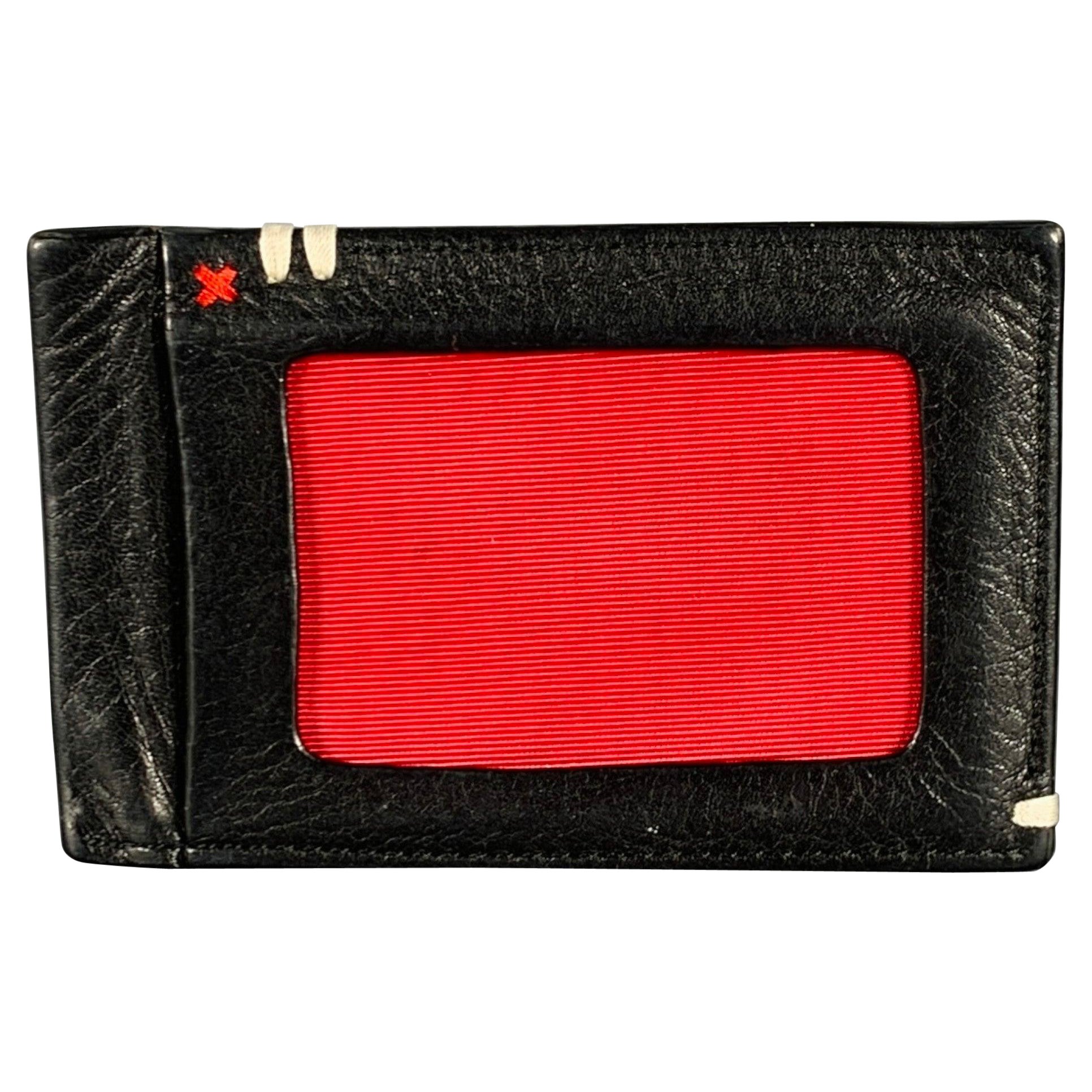 PAUL SMITH Black Red Contrast Stitch Leather Cardholder Wallet For Sale
