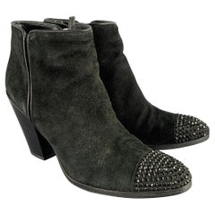 GIUSEPPE ZANOTTI Size 8 Black Suede Chunky Heel Ankle Boots