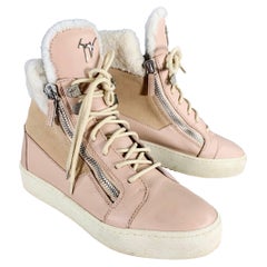 GIUSEPPE ZANOTTI Größe 10 Rosa Cremefarbene Leder- High Top-Sneakers mit Schnürung