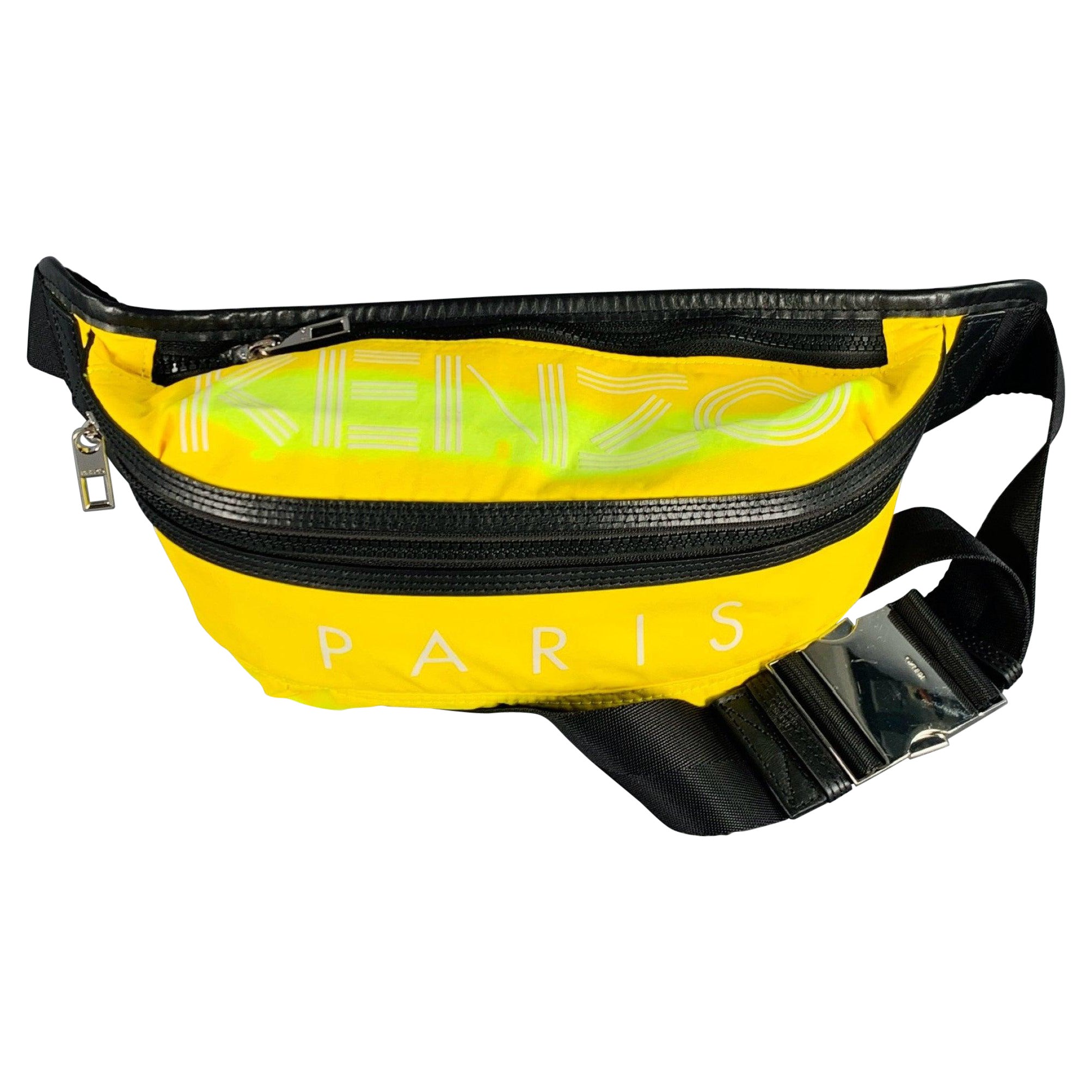Riñonera KENZO Amarillo Negro Logo Nylon Piel Doble Cremallera en venta