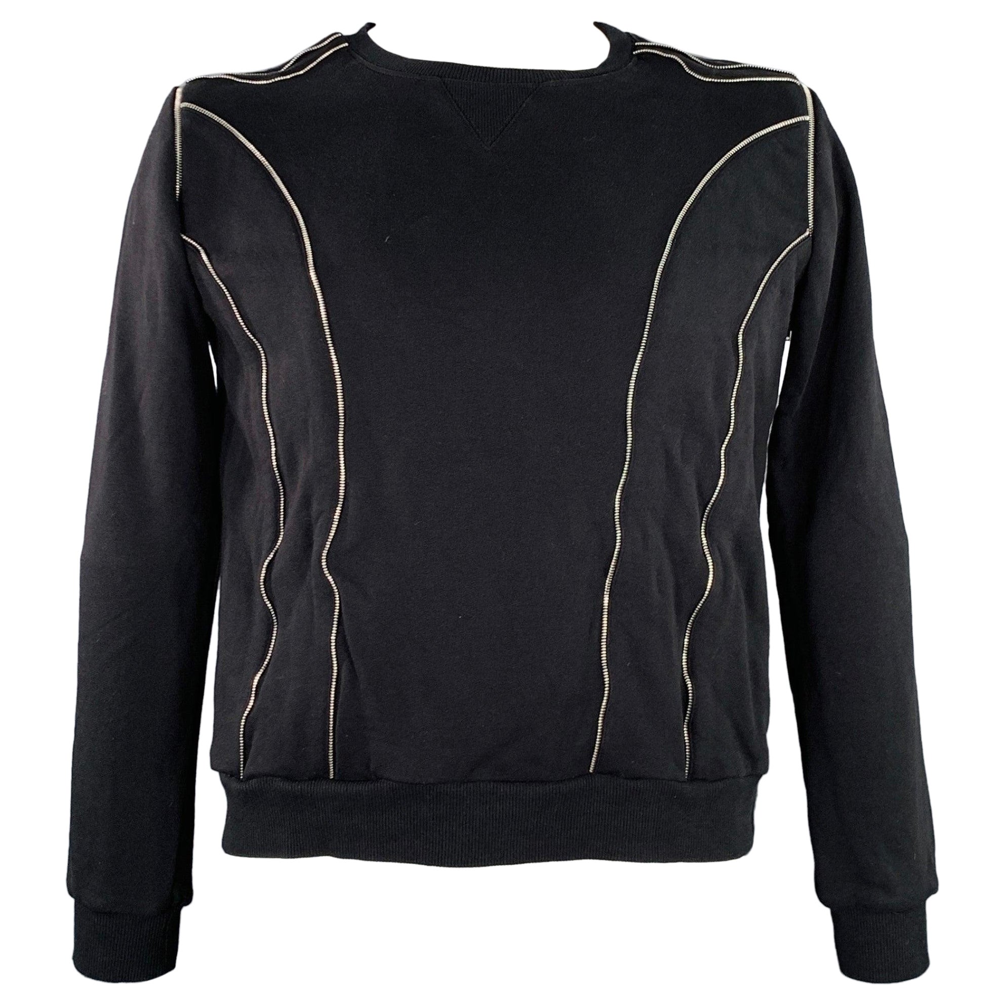 SAINT LAURENT Size XXL Black Silver Zippers Cotton Crew Neck Sweatshirt For Sale