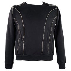 SAINT LAURENT Size XXL Black Silver Zippers Cotton Crew Neck Sweatshirt