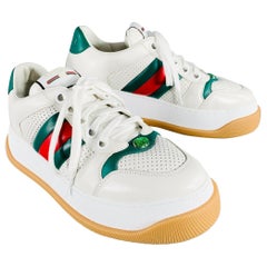 GUCCI Size 9.5 Screener White Red Green Perforated Leather Rubber Sole Sneakers