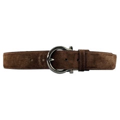 SALVATORE FERRAGAMO Größe 36 Brown Gunmetal Wildleder Gürtel